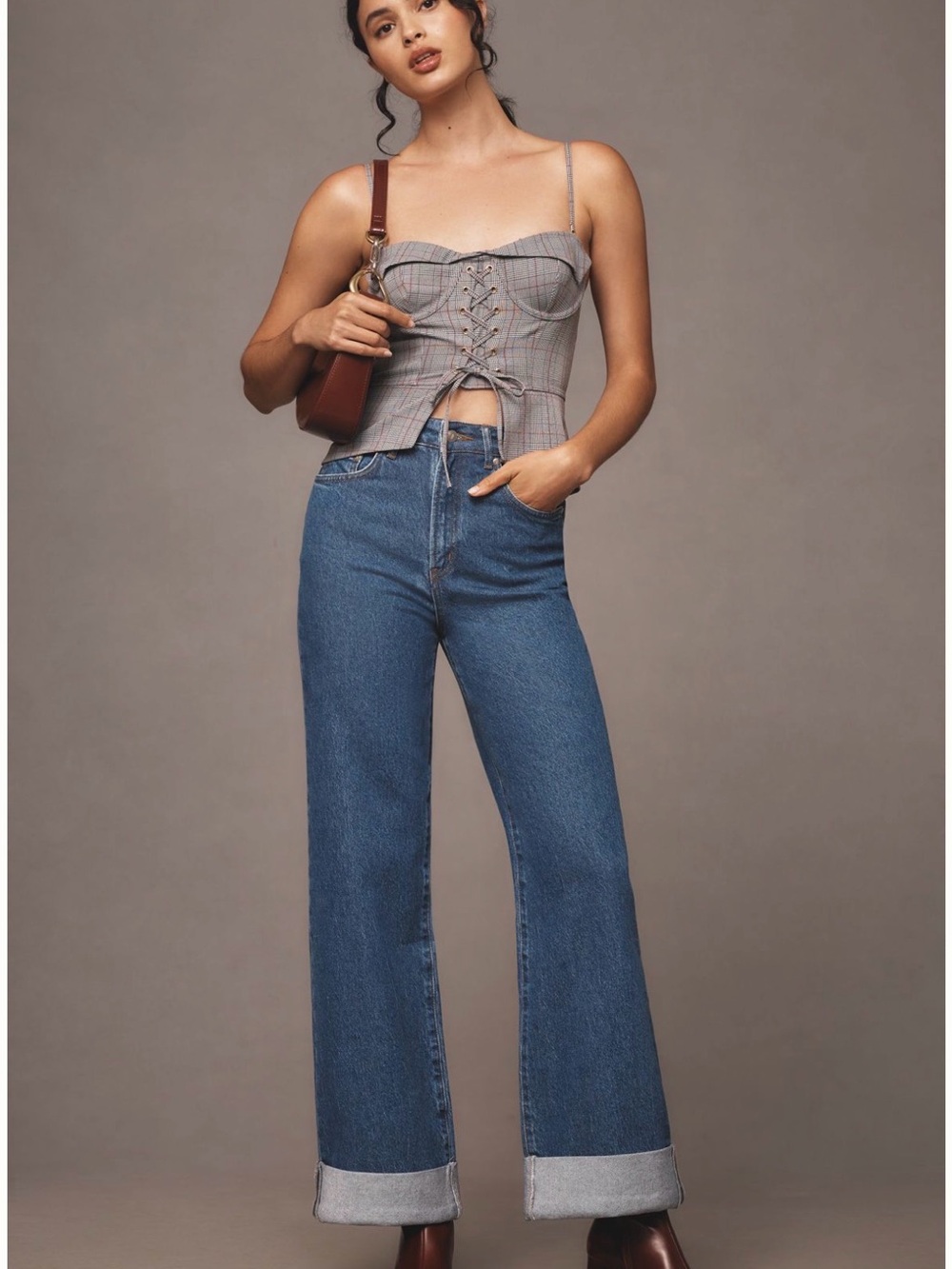 NWT Anthropologie Cuffed High Rise Wide Leg Jeans Size 27